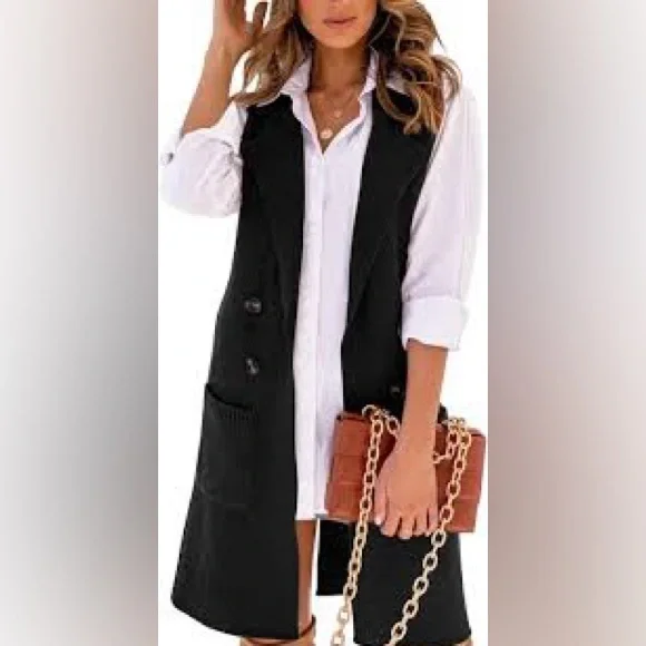 NWOT Black Sleeveless Knit Vest with Button Decor & Pockets Size XL - Picture 3 of 10